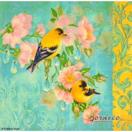 Serwetka decoupage firmy AMBIENTE żółte ptaszki 33x33cm